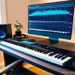 작곡가 자격증과 단기 프로젝트 사례 - **Modern Composer in a Dynamic Home Studio.**
    A focused composer, dressed in stylish but comfort...