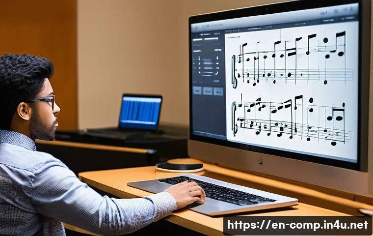 작곡가 자격증 준비를 위한 음악 아카데미 - A modern music classroom scene with diverse students attentively learning music theory; detailed clo...